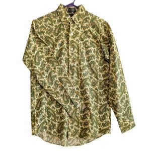 Vtg Sears Premier Collection Paisley Button Down Shirt Men's Sz- S Green Yellow
